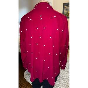 Talbots‎ Womens XL Magenta Pink White Heart Print Button Down Roll Tab Blouse